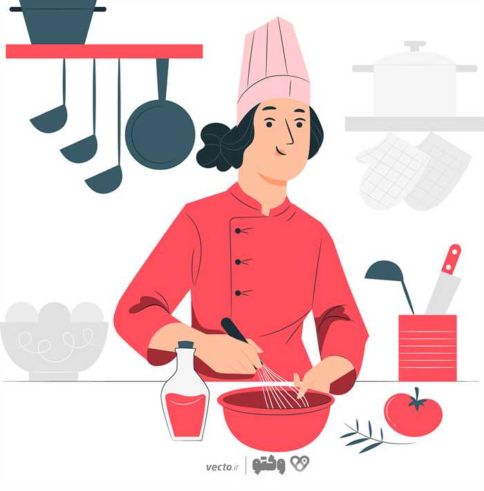 آشپز-آشپزی-آشپزخانه-قرمز-لباس قرمز