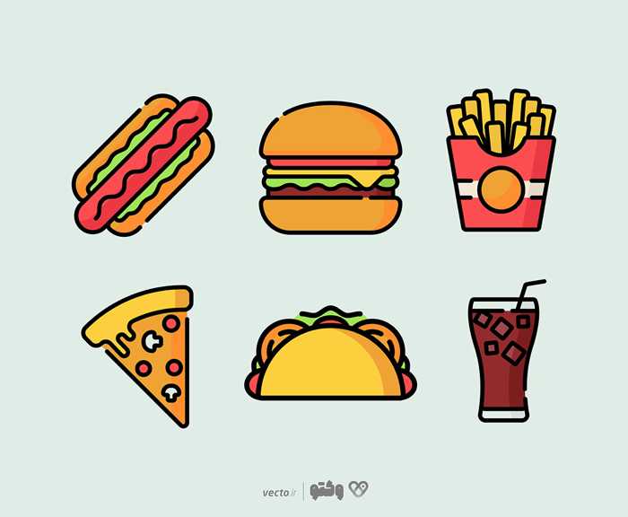 آیکون فست فود-icon-logo-fastfood-فست فود-همبرگر-پیتزا-سیب زمینی-هات داگ