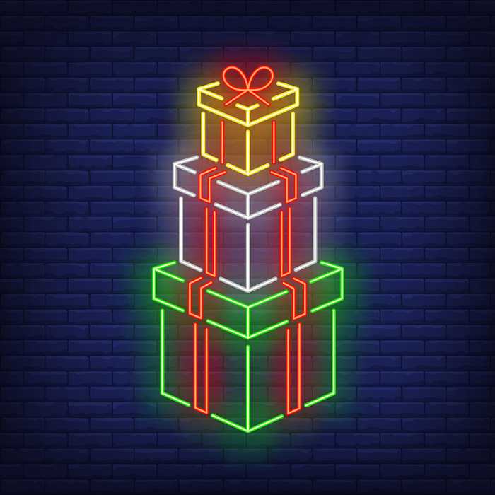 کادو-هدیه-کادو نئونی-هدیه نئونی-جعبه کادو-gift-neon-stack gifts neon style